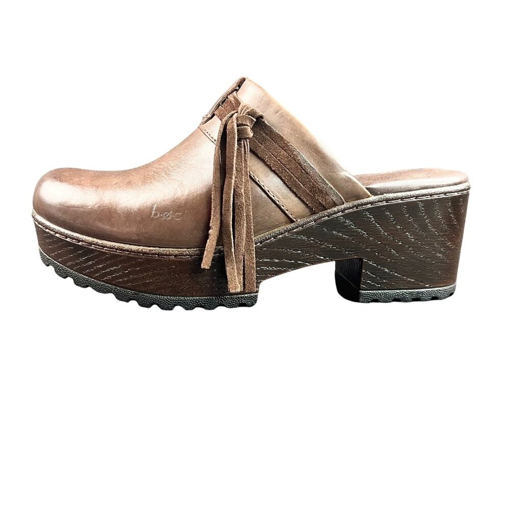 B.O.C. Womens Brown Leather Block Heel Platform Mule Clogs Shoes US sz 8 EUC